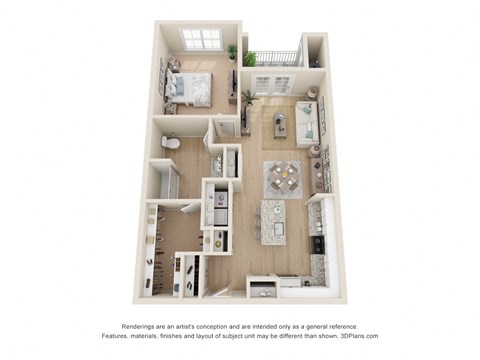Floor plan for 1 bed, 1 bath, 898 sqft